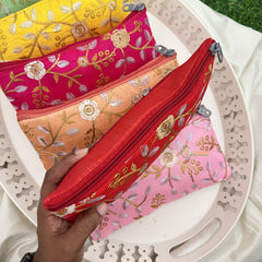 Return Gift Hand Bags-Floral Design With Thread Work Pouches-6 Pieces Set-RG303