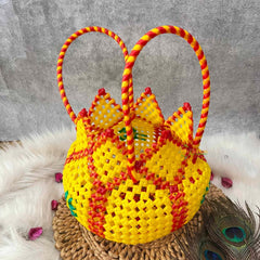 Vriksham Traditional Indian Orange, Yellow and Green Wire Koodai & Pointed Zig-Zag Rim Design-KRG2175