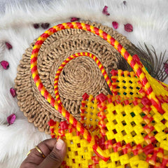 Vriksham Traditional Indian Orange, Yellow and Green Wire Koodai & Pointed Zig-Zag Rim Design-KRG2175