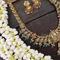 Vriksham Designer AD Stone Long Neckpiece-Coral-Aqua Green Beads-G21263