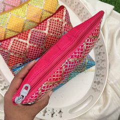 Return Gift Hand Bags-Handcrafted Zipper Bags With Thread Work Pouches-6 Pieces Set-RG305