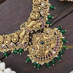 Vriksham Premium Gold Look Alike Temple Haram-Green Beads-G21372