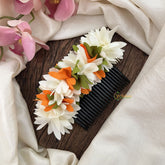 Vriksham Artificial Burnt Orange Green & White Flower Hair Comb-HF-H1042