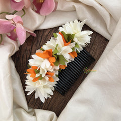 Vriksham Artificial Burnt Orange Green & White Flower Hair Comb-HF-H1042