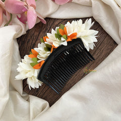 Vriksham Artificial Burnt Orange Green & White Flower Hair Comb-HF-H1042