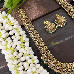 Vriksham Premium Gold Look Alike Temple Haram-Green Beads-G21372