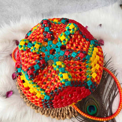 Vriksham Traditional Indian Orange, Yellow & Lime Green Wire Koodai & Pointed Zig-Zag Basket Bag-KRG2177