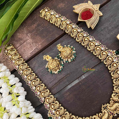 Vriksham Premium Gold Look Alike Temple Haram-Green Beads-G21372