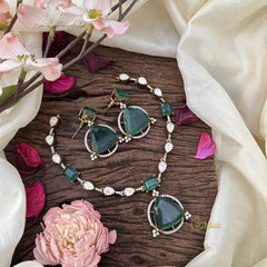 Doublet Green Stone Victorian Diamond Neckpiece-VV1925