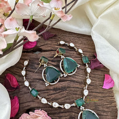 Doublet Green Stone Victorian Diamond Neckpiece-VV1925