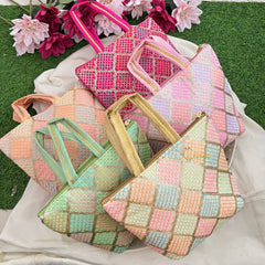 Return Gift Small Size Hand Bags-Square Design Thread Work-6 Pieces Set-RG311