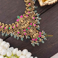 Vriksham Lakshmi with Peacock Long Neckpiece-Red Green-Pastel Green Beads-G21268