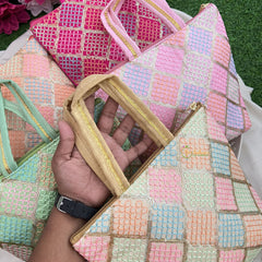 Return Gift Small Size Hand Bags-Square Design Thread Work-6 Pieces Set-RG311