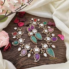 Exclusive Multicolor Victorian Diamond Short Neckpiece-VV1924