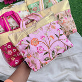 Return Gift Ethnic Hand Bags With Floral Embroidery-Set Of 6-RG326