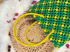 Vriksham Sunburst Hand-Woven Tote Green & Yellow Lattice Bag-KRG2152