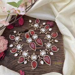 Exclusive Red Victorian Diamond Short Neckpiece-VV1921