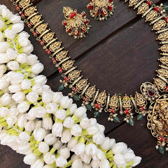 VrikshamAntique Peacock Lakshmi Long Neckpiece-Colar-Green Beads-Pearls -G21262