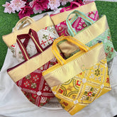 Return Gift Hand Bags-Handmade Floral Colorful Thread Work & Pearl Beads Handle-6 Pieces Set-RG291