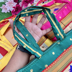 Return Gift Purses-Traditional Paithani Printed Silk With Handel & 2 Zipper -Set Of 6-RG313