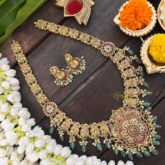 Vriksham Designer Floral Pendant Haram-Aqua Green Bead-Pearl-G21251