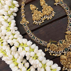 Vriksham Exquisite AD Stone Lakshmi Pendant Long Neckpiece-Red Green & White-G21249