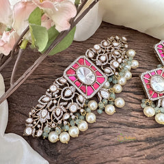 Elegant Jadau Victorian Diamond High Neck Choker-Red-VV1895