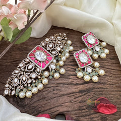 Elegant Jadau Victorian Diamond High Neck Choker-Red-VV1895