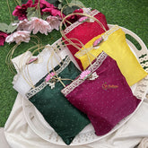 Return Gift Hand Bags-Sparkle & lace With Lotus Tag-6 pieces Set-RG282