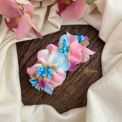 Vriksham Artificial Pink Flower With Blue color Combination Hair Clip-Pearl-HF-KH1092