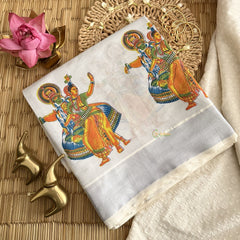Vriksham Kerala Kasavu Saree With Kathakali & Mohiniyattam Printed Tissue Saree-VS4688