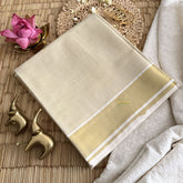Vriksham Kasavu Plain Cotton Saree-Matt Golden Zari Patti-VS4345