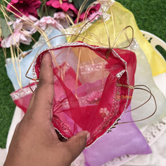 Return Gift Hand Bags-Plain With lace-6 pieces Set-RG281