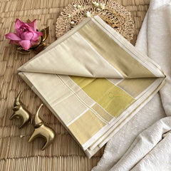 Vriksham Kasavu Plain Cotton Saree-Matt Golden Zari Patti-VS4345