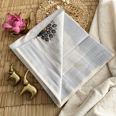 Vriksham Kasavu Zari Work Silver Tissue Saree-Peacock-VS4341