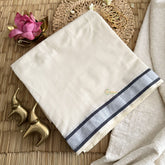Kasavu Plain Cotton Saree-Silver Zari Patti-VS3479