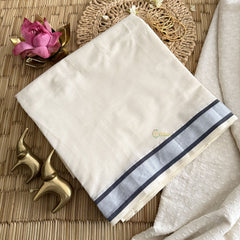Kasavu Plain Cotton Saree-Silver Zari Patti-VS3479
