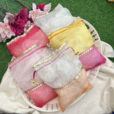 Return Gift Potli Bags-Plain Design With Tikali Work-6 Pieces Set-RG310