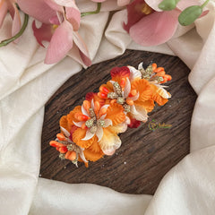 Vriksham Artificial Orange Flower & Orange color Combination Hair Clip-Orange Pearl-HF-H1096