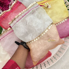 Return Gift Potli Bags-Plain Design With Tikali Work-6 Pieces Set-RG310