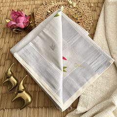 Silver Color Kasavu Tissue Cotton Saree Embroidered-VS3463