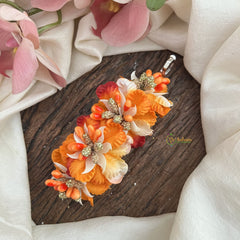 Vriksham Artificial Orange Flower & Orange color Combination Hair Clip-Orange Pearl-HF-H1096