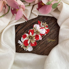Vriksham Artificial Red Flower & White color Combination Hair Clip-Golden Pearl-HF-H1097