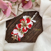 Vriksham Artificial Red Flower & White color Combination Hair Clip-Golden Pearl-HF-H1097