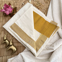 Vriksham Kasavu Plain Cotton Saree-Golden Zari Patti-VS4334