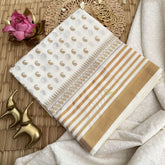 Vriksham Kerala Kasavu With Golden Paisley & Striped Border Printed Cotton Saree-VS4690