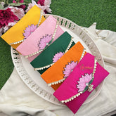 Return Gift Hand Bag-Plain Slik & Lotus Tag Pouches-Set Of 6-RG314