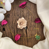 Vriksham Antique Floral Pendant Invisible Chain-Green-G16952