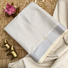 Vriksham Kasavu Plain Cotton Saree-Silver Zari Patti-VS4699