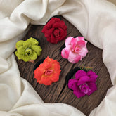 Vriksham Artificial Multi Color 5 Rose Flower Set Of Rubber Hair Accessories-HF-H1119